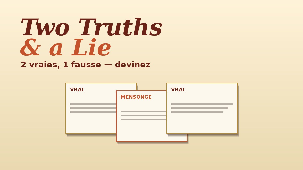 Two Truths and a Lie — 2 vraies, 1 fausse